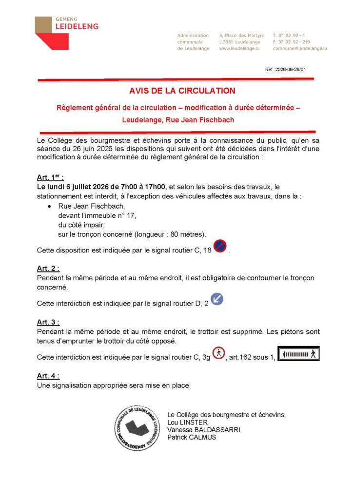 Avis de circulation / Rue Jean-Fischbach