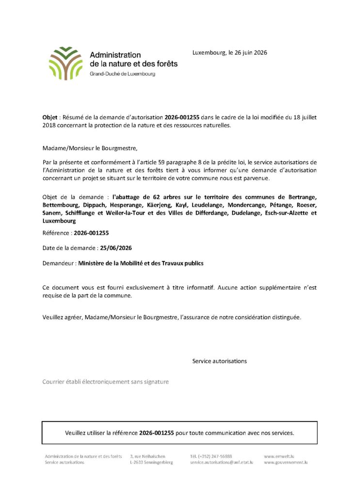 Demande d&rsquo;autorisation – abattage d&rsquo;arbres