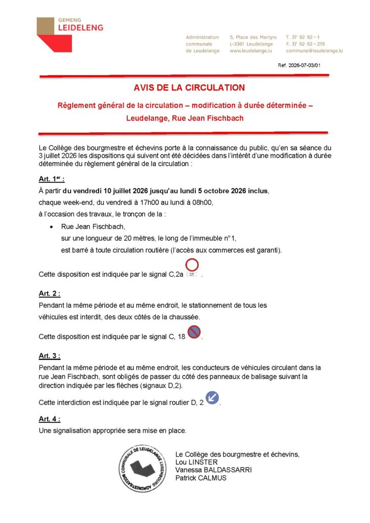 Avis de la circulation – Rue Jean Fischbach