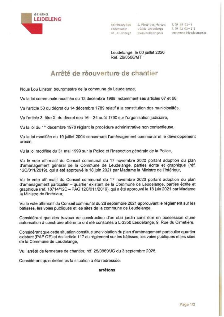 Réouverture Chantier – 9 rue du Cimetière