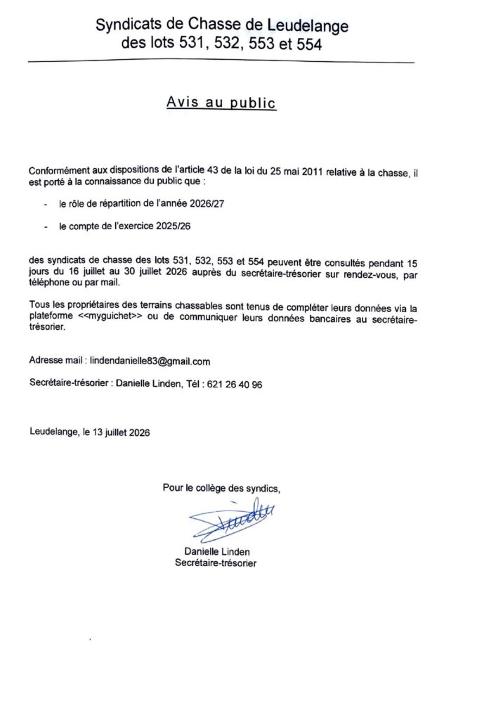 Avis au public – Syndicats de chasse