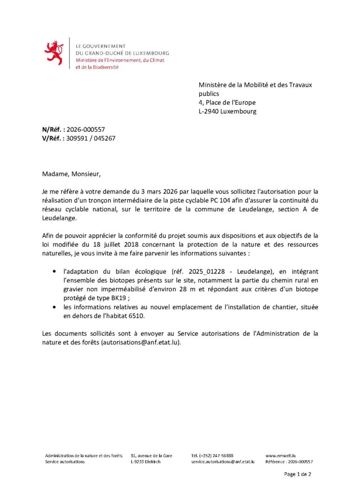 Réalisation d&rsquo;un tronçon intermédiaire de la piste cyclable PC 104