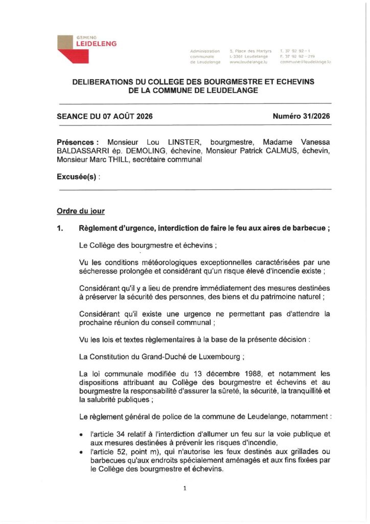 Règlement d&rsquo;urgence, interdiction de faire le feux aux aires de barbecue