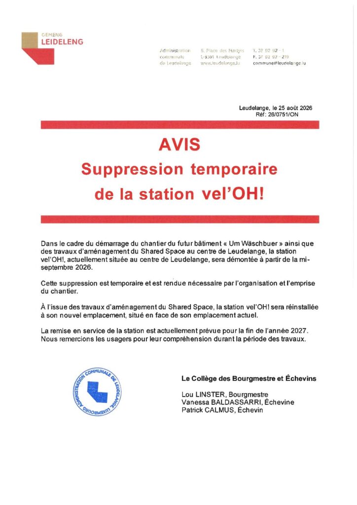 Suppression temporaire de la station vel’OH!
