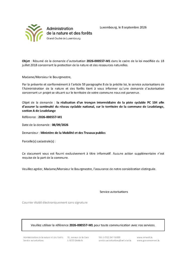 Demande d&rsquo;autorisation – piste cyclable PC 104