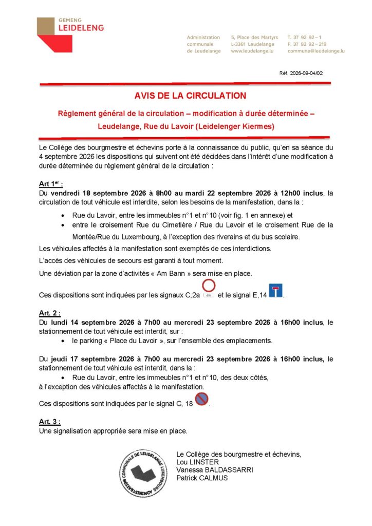 Avis de circulation – Rue du Lavoir