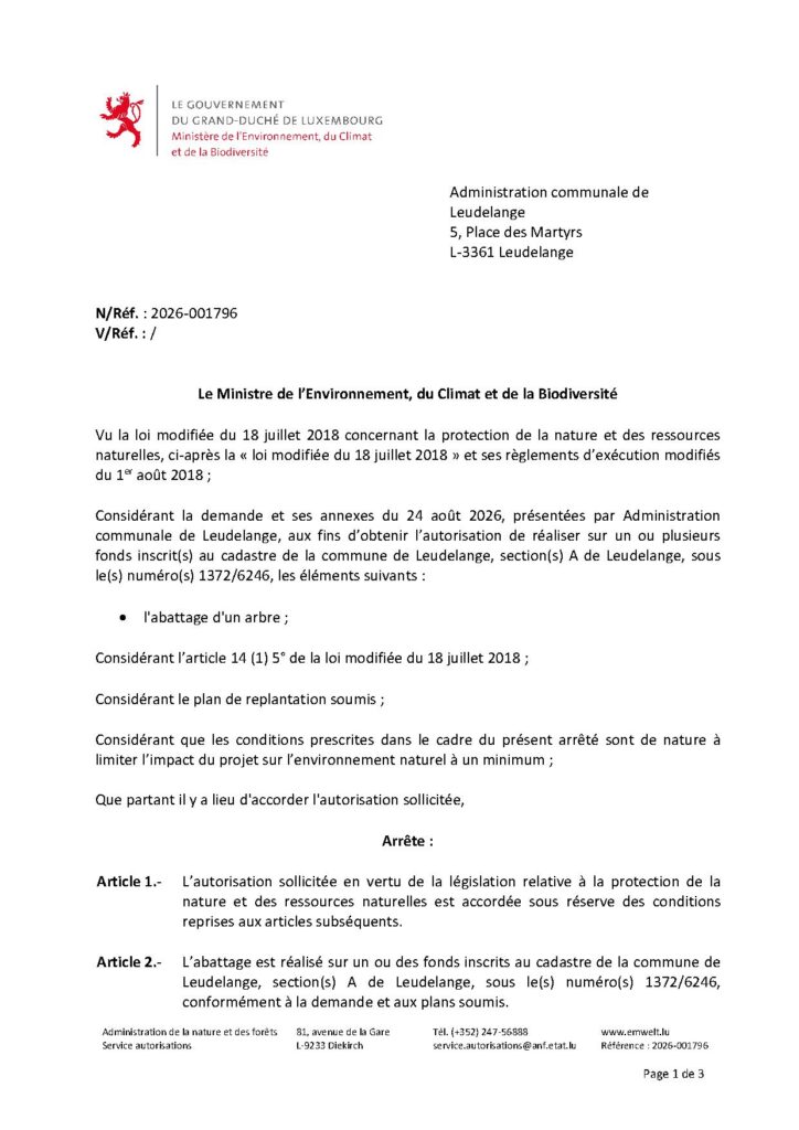 Demande d&rsquo;autorisation – abattage d&rsquo;un arbre