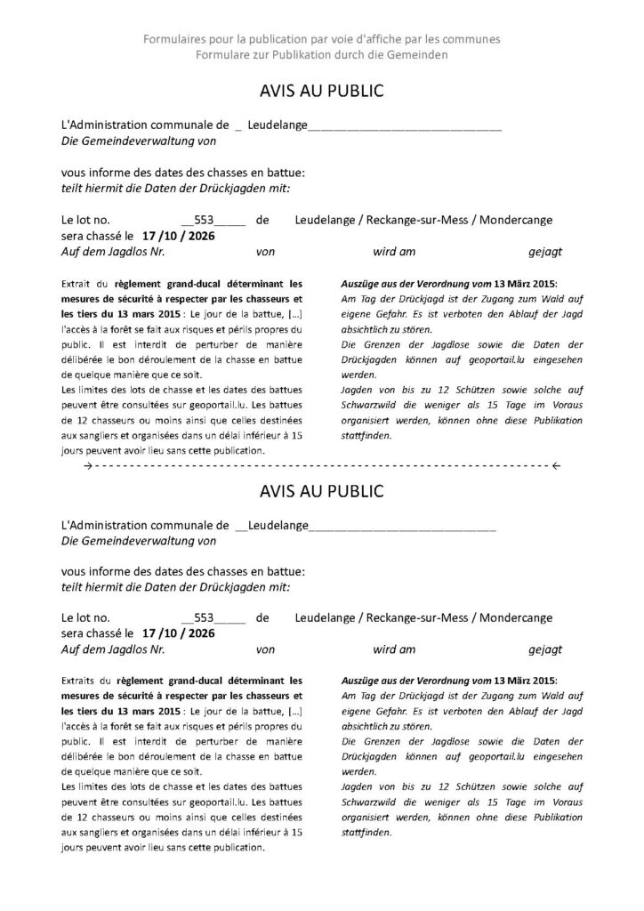 Avis battue Leudelange lot no. 553