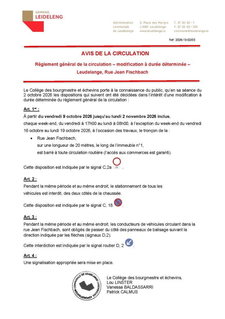 Avis de circulation / Rue Jean Fischbach