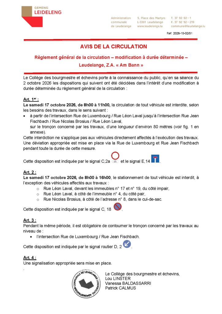 Avis de circulation / Z.A. Am Bann