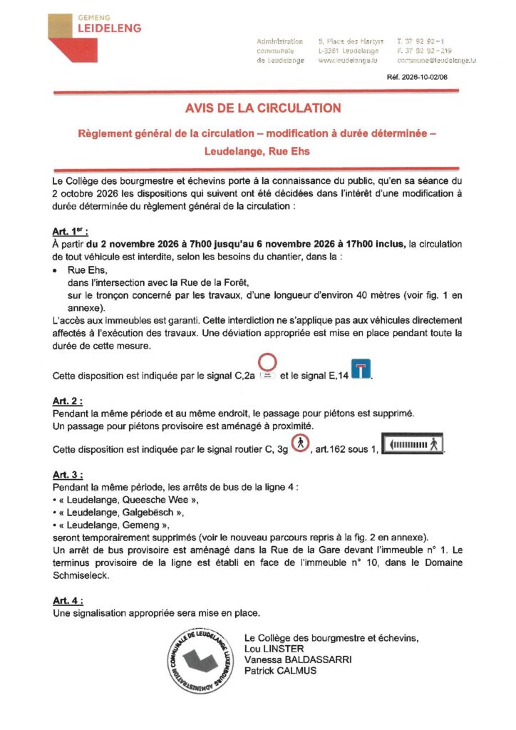 Avis de circulation / Rue Ehs