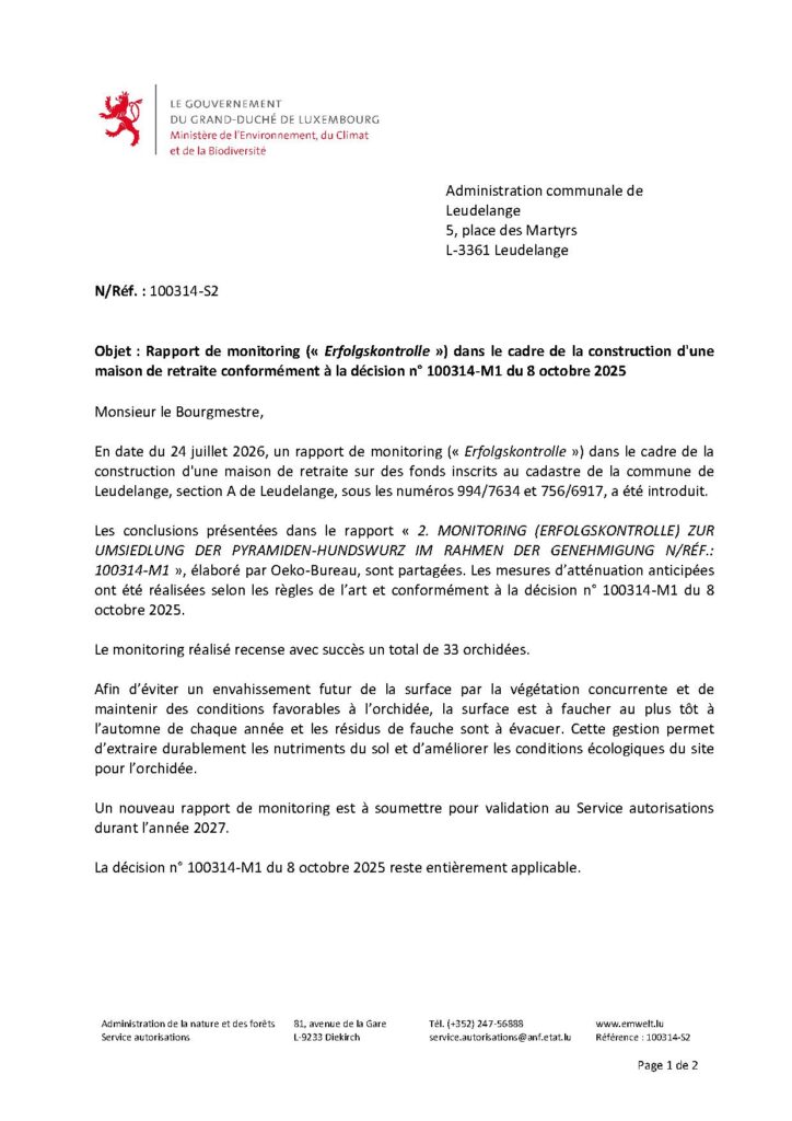 Rapport de monitoring – construction d&rsquo;une maison de retraite