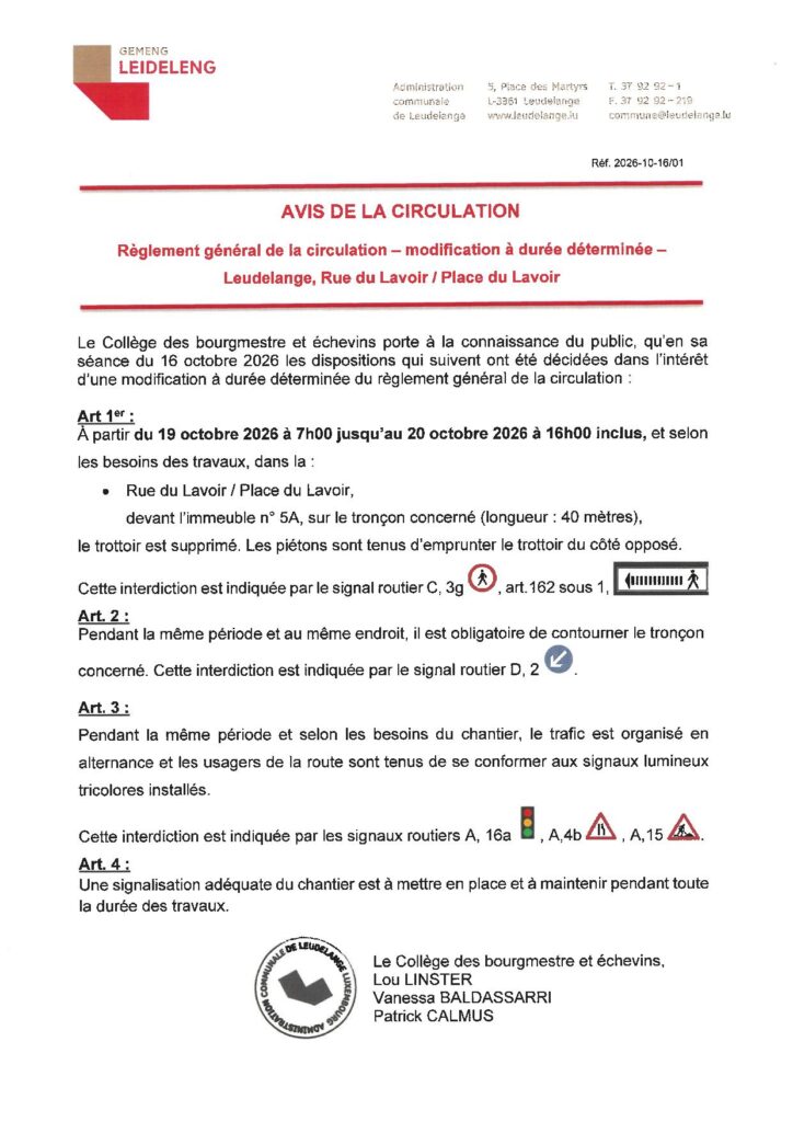 Avis de circulation / Rue du Lavoir
